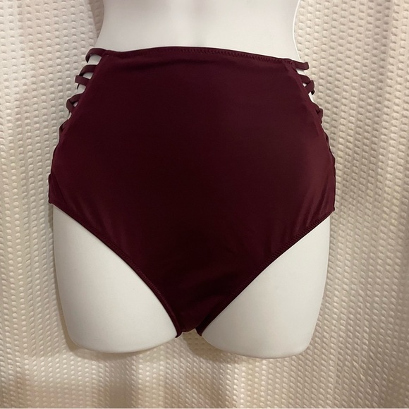 PINK Victoria’s Secret burgandy high waist bikini bottom size medium - Picture 2 of 7